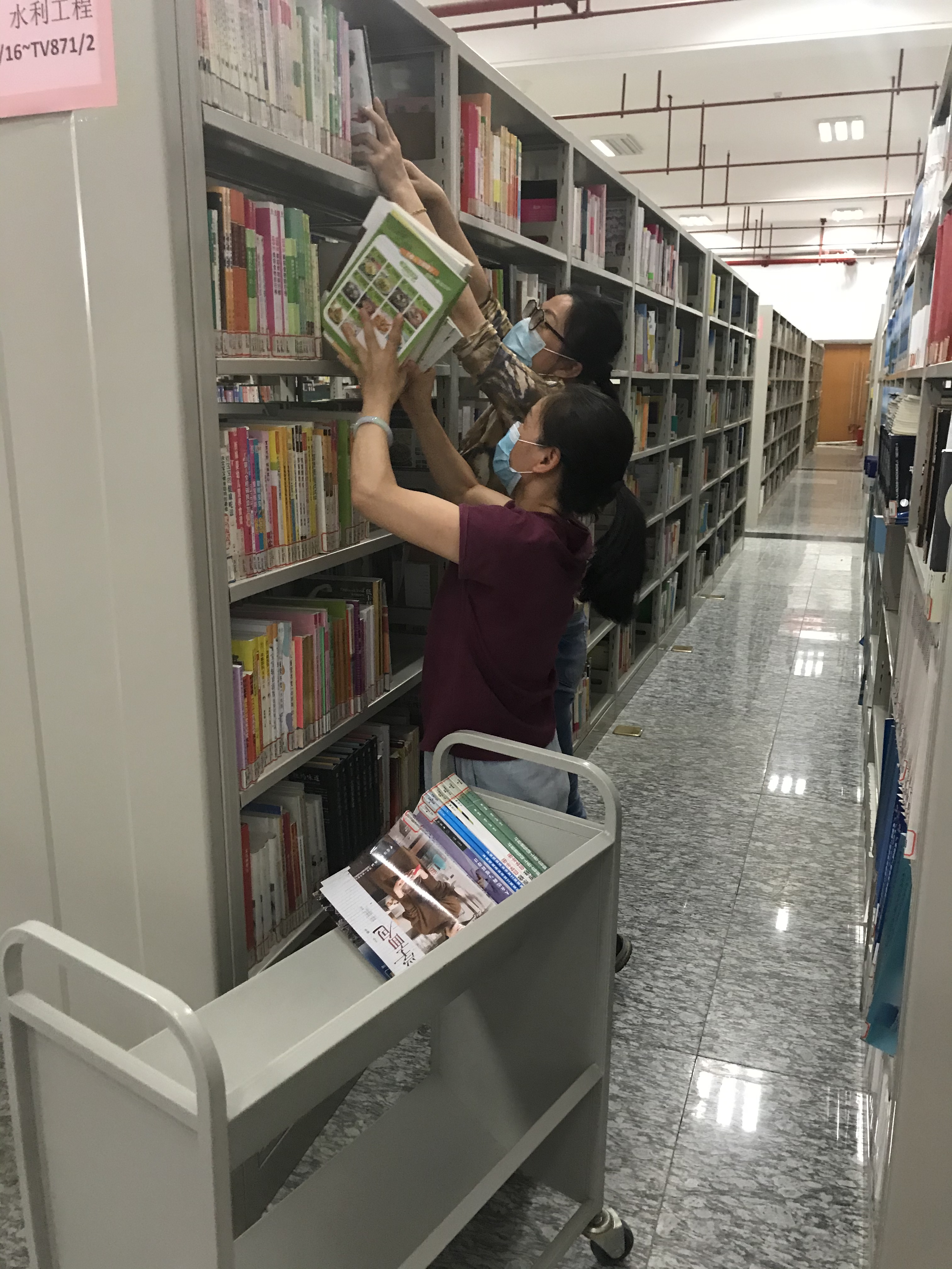图书馆老师们在挑选图书